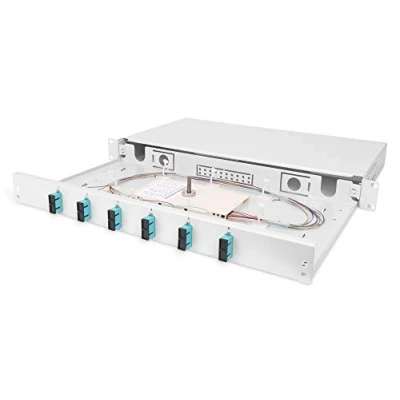 Imagen de DIGITUS Caja de empalme fibra óptica 6 acoplamientos SC OM3 1U 19 pulgadas Multimodo simplex Con casete Montaje en rack
