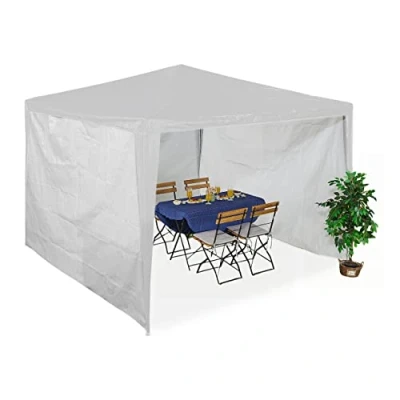 Imagen de Relaxdays Laterales de Carpa sin Ventanas, Set 3, 2x3 m, Impermeables, Paneles Cierre Contacto, Poliéster, Blanco, 200 x 300 0.1 cm