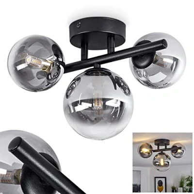Imagen de lámpara de techo Chehalis, moderna metal/vidrio en color negro/humo, diseño moderno con pantallas vidrio ahumado, 3 luces, x G9, sin bombilla(s)
