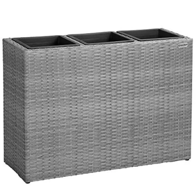 Imagen de CASARIA® Macetero Exterior con 3 Macetas Internas Extraíbles Jardinera Poliratán Drenaje de Agua 83x30,5x60cm Gris