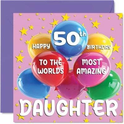 Imagen de Stuff4 Tarjeta de cumpleaños número 50 para hija La más increíble del mundo feliz mamá papá, 145 mm x mm, tarjetas felicitación