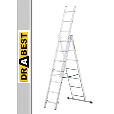 Imagen de Drabest Basic Home Escalera de Aluminio 3 Elementos 3x7 Escaleras Ligero Plegable para el Hogar Capacidad 150 Kg 46x190x13cm