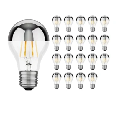 Imagen de ledscom.de 20 unidades Bombilla LED E27, A60, blanco cálido (2700 K), 6 W, 667 lm, espejo de cabeza (plateado)
