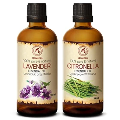 Imagen de Aceite Esencial de Lavanda Citronela 2x100ml Lavandula Angustifolia Cymbopogon Winterianus para sauna el buen humor