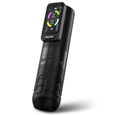 Imagen de Ambition Zetton Máquina de tatuaje inalámbrica con botones táctiles 2400 mAh Pantalla digital LED rotativa Cartucho Pluma batería barra accionamiento recta