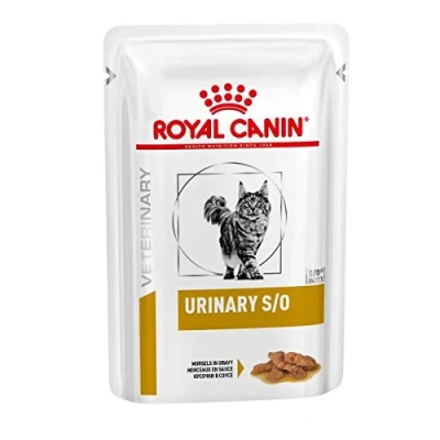 Imagen de ROYAL CANIN Veterinary Urinary S/O Paquete Doble 2 x 12 85 g Alimento Completo dietético para Gatos la disolución de cálculos estruvita Bajo índice RSS Trocitos en Salsa