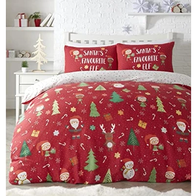 Imagen de Bedlam Elf &amp; Santa Easy Care Juego de Funda edredón (polialgodón, tamaño King), Multicolor