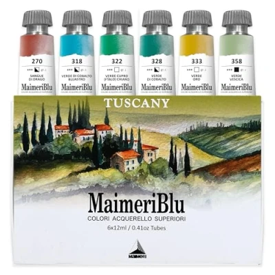 Imagen de Maimeri BLU, Acuarelas de Bellas Artes, Set Toscana, Caja cartón, Colores Surtidos, 6 Unidades 12ml, Multicolor, 12 ml