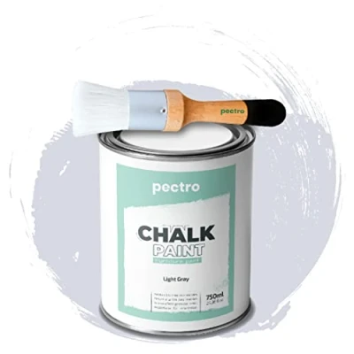 Imagen de PECTRO Pintura a la Tiza para Muebles 750ml + Brocha de Madera especial Pack sin lijar Chalk Paint Efecto Colores (Gris Claro)