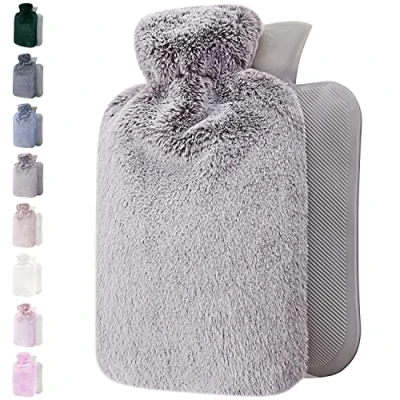 Imagen de Qomfor Bolsa De Agua Caliente Con Funda 1.8L Para El Alivio Del Dolor Espalda Y Noches Acogedoras Gris Claro