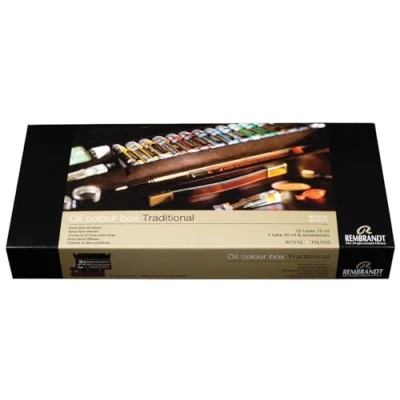 Imagen de Rembrandt Estuche profesional de óleo caja madera lujo Tradicional 16 colores + pinceles y accesorios