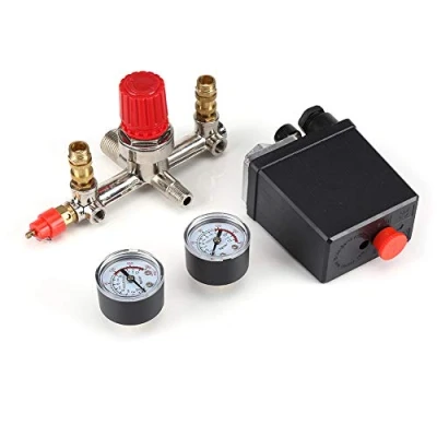 Imagen de Presostato del Compresor de Aire, Regulador Colector Válvula Interruptor Control Presión con Manómetros Dobles 90 120PSI para Una Rápida Reducción