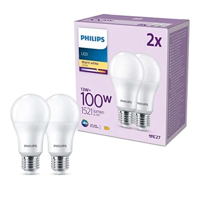 Imagen de Philips Bombilla LED A60 13W (Eq. 100W) 1521 lúmenes, casquillo E27, Luz Blanca Cálida (2700k) Pack 2 Bombillas