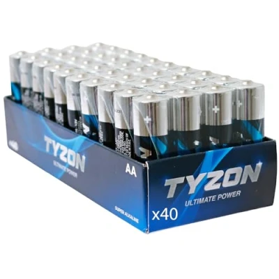 Imagen de Tyzon Pilas Alcalinas AA 1,5 V, Pack de 40 Duraderas y Potentes, Ideales para Aparatos Domésticos Electrónicos