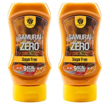 Imagen de Salsa Rabeko Zero Samurai, 2 x 350 ml sin azúcar y baja en grasas productos saludables, bajos carbohidratos calorías para ensaladas, patatas fritas, hamburguesas, parrilladas