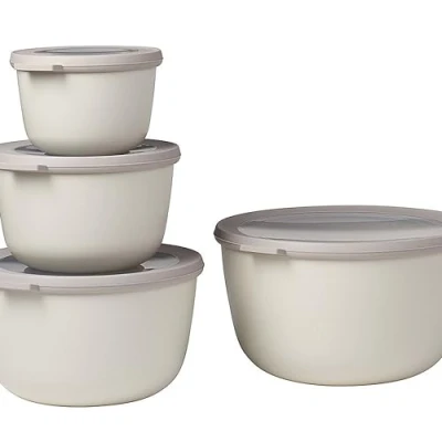 Imagen de Mepal Multi Bowl Cirqula Redondo 4 Partes Caja de Almacenamiento Alimentos con Tapa Hermética para Nevera y Microondas 500, 1000, 2000 &amp; 3000 ml Nordic White