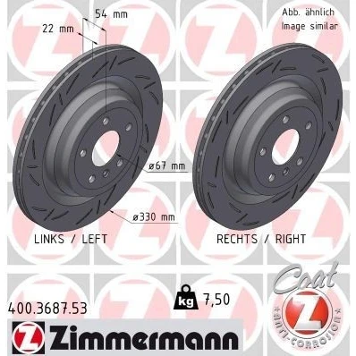 Imagen de ZIMMERMANN 400.3687.53 Disco de freno 330 22 6/5 5 112 ventilación interna, ranurado revestido altamente carbonizado MERCEDES BENZ: Clase ML, GLE SUV
