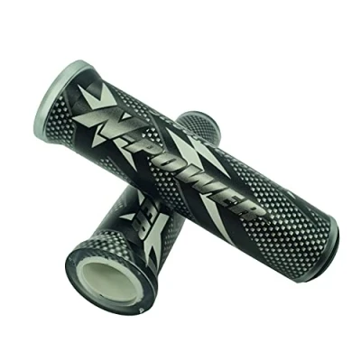 Imagen de one by Camamoto manillar moto (cod 77344210B kit set par perillas flash color negro/gris compatible con scooter fácil instalación, Ø izquierda 22 mm/derecha 25 mm largo 120