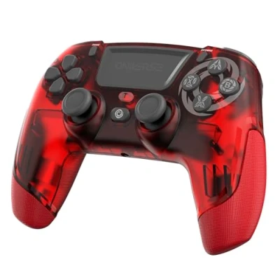 Imagen de Oniverse Mando para PS4 PS3 PC ANDROID iOS, Jack de cascos, Inalámbrico, vibraciones ajustables, panel táctil, botones macro traseros, modo Turbo, Wake up, Revolt (Mers Red/Rojo)