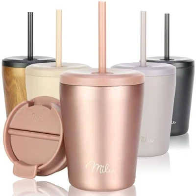 Imagen de Milu Termo Cafe 300ml, 400ml, 500ml Vaso Termico Antigoteo, Taza Termica acero inox sin BPA, Insulated Mug para llevar (Rose Gold, 300ml)