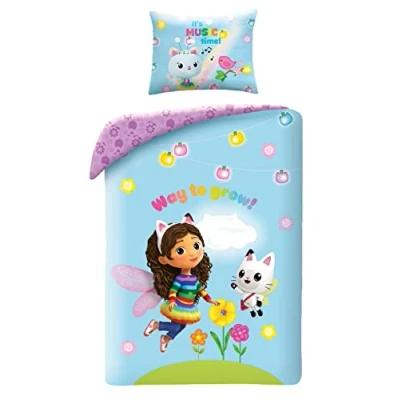 Imagen de Halantex Gabby&#039;s Dollhouse Way to Grow Juego de cama con funda nórdica 140 x 200 cm y almohada 70 90 cm, 100% algodón, multicolor