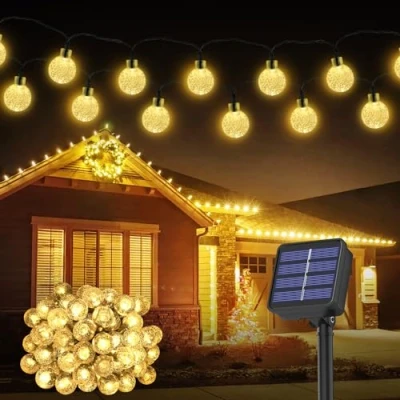 Imagen de Realky Guirnaldas Luces Exterior Solar, 13.2M 60 LED Guirnalda Solares con Función de Memoria, 8 Modos IP65 Impermeable Cadena Solar para Jardín, Patio, Navidad, Fiesta (Blanco Cálido)