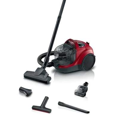 Imagen de Bosch Aspiradora Serie 4 BGS21CAR, sin Bolsa, Potencia extrafuerte, 10 años de garantía del Motor, Filtro higiénico HEPA, Boquilla Mini Airturbo, Color Rojo