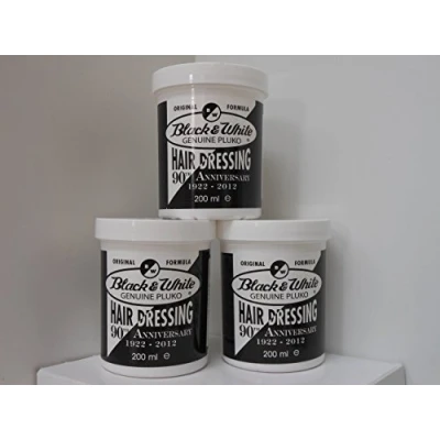 Imagen de Crema moldeadora Black and White Genuine Pluko Hair Dressing Pomade para cabello, 200 ml, 3 unidades (total de 600 ml)