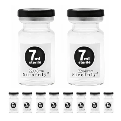 Imagen de Nicofnly Viales de vidrio estéride 7ml, 10 envases 2 Dram Vial estéril vacío con puerto inyección autocuración y tapa Flip Top, paquete estéril.