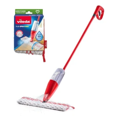 Imagen de Vileda 1.2 Spray MAX Sistema de fregona con dispensador Spray, 2 paños Microfibra Reutilizables, sin Cubo, para Todos los Suelos, mopa sostenible, Love it Clean