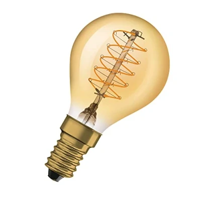 Imagen de OSRAM Lámpara LED Vintage 1906 dorada, 3,4 W, 250 lm, forma redonda clásica (Classic P) con casquillo E14, luz blanca cálida, filamento en espiral, regulable, vida útil de hasta 15.000 horas