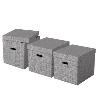 Imagen de Esselte Caja de Cartón Cuadrada para Almacenaje con Tapa, Pack 3, y Organización la Oficina Casa, 100% Reciclado, Reciclable, Diseño Geométrico, Gris, 628289