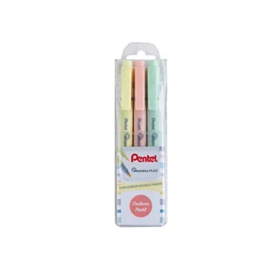 Imagen de Pentel Ilumina Flex SLW11P Funda de 3 subrayadores doble punta pastel, amarillo, naranja y verde claro