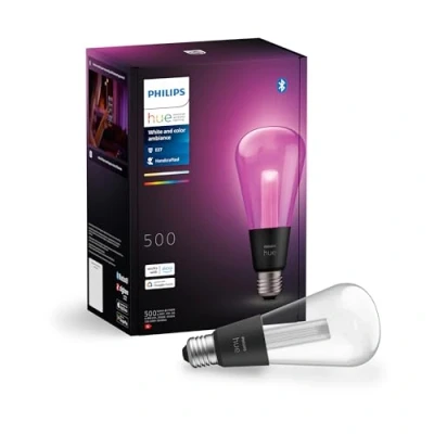 Imagen de Philips Hue Bombilla inteligente Lightguide, formato ST70, filamento de colores, luz blanca y color, compatible con Bluetooth, control por voz Alexa, Apple Home Google Assistant