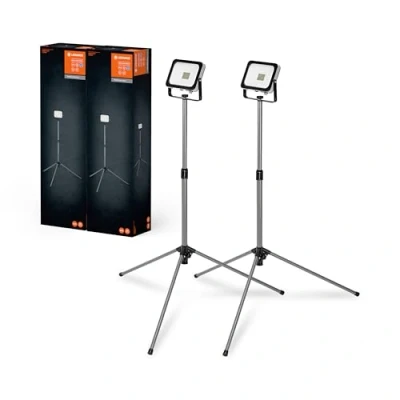 Imagen de LEDVANCE Lámpara de trabajo LED para aplicaciones exteriores, Worklight Value con trípode y 1x foco 30W en paquete doble, blanco luz diurna (6500K), gris oscuro, 2