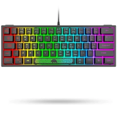 Imagen de LexonElec K61 60% Mini Teclado Gaming Pequeño Mecanico Sentir 62 Teclas Compact Cute Retro QWERTY RGB LED Iluminar Retroiluminado Ergonómico Accesorios para Office PC Laptop Mac MInicraft