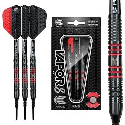 Imagen de Target Darts Vapor 8 Black Red 19G Soft Tip Set Dardos de Punta Blanda, Rojo, ( Paquete 1)