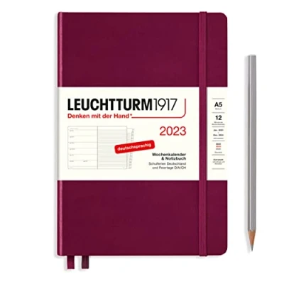 Imagen de LEUCHTTURM1917 365666 Agenda semanal y cuaderno mediano (A5) 2023, 12 meses, Port Red