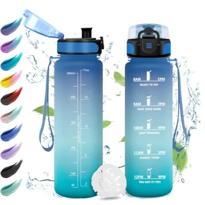 Imagen de Botella Agua Niños 500ml, con Filtro, Fácil de Limpiar, Reutilizable, Motivacional a Prueba Fugas, Garrafa para Niño, Niña, Colegio, Escuela, Camping, Deporte