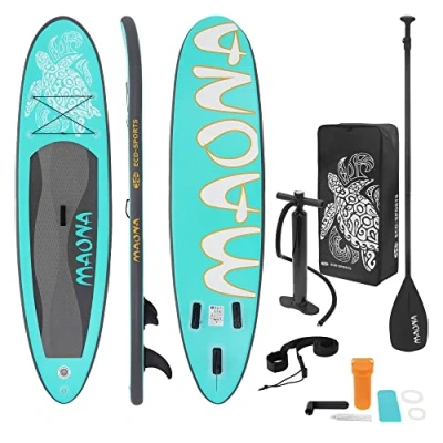 Imagen de ECD Germany Tabla Hinchable Maona Paddle Surf/Sup 308 x 76 10 cm Turquesa Stand up Board PVC hasta 120kg 3 Aletas deslizantes Diferentes Modelos Incl Paleta Aluminio Bomba y Accesorios