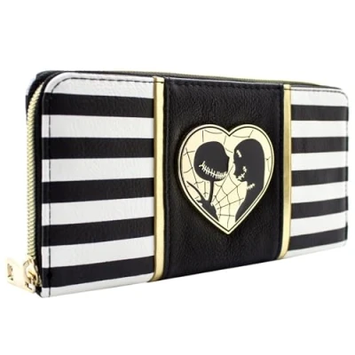 Imagen de Nightmare Before Christmas Rayado Jack &amp; Sally Cartera Clutch Bolsillo para Monedas Tarjetero, Negro