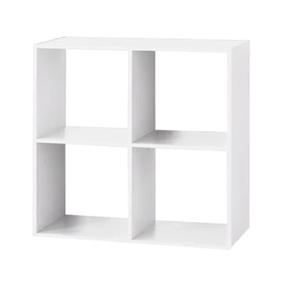 Imagen de Acomoda Textil Estantería para Pared y Suelo de Madera Moderna Resistente Dormitorio, Cocina, Baño Oficina. Estante Organizar Fácil Instalación (4 Cubos Cuadrada, Blanco)