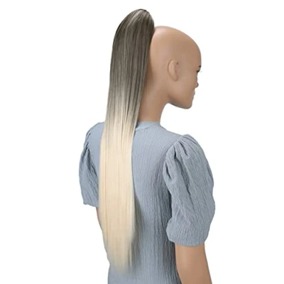 Imagen de CAISHA Postizo De 70 cm Trenza Cola Caballo Liso Extensiones Cabello Rubio Castaño Ombré H119