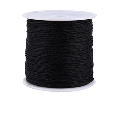 Imagen de Cordon Cola de Rata Negro Hilo Raton Seda Redondo Cuerda Natural para Abalorios Nudo Chino Nylon Pulseras tejer Cordón anudar 100M x 0.8 mm