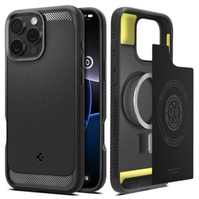 Imagen de Spigen Funda para iPhone 16 Pro MAX, Rugged Armor MagFit Compatible con MagSafe Negro Mate