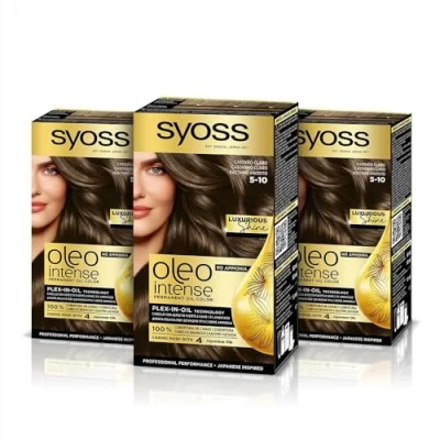 Imagen de Syoss Oleo Intense Tinte 5 10 Castaño Claro Coloración permanente Sin Amoníaco Cobertura profesional De canas Resultados peluquería (Pack 3)
