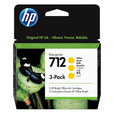 Imagen de HP 712 3ED79A Amarillo, Paquete de 3 Cartuchos Tinta Original HP, 29ml, para Impresoras Plotter Gran Formato DesignJet Series T650, T630, T250, T230 y Studio Cabezal Impresión 713