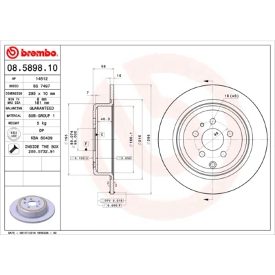 Imagen de BREMBO 08.5898.10 Disco de freno 295 10 5 macizo con tornillos CITROËN: Evasion, PEUGEOT: 806