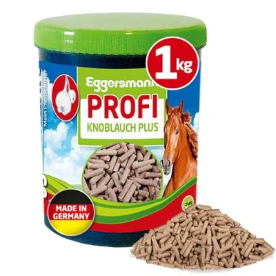 Imagen de Eggersmann Mein Pferdefutter Ajo Plus 1 kg Complemento alimenticio para Caballos contra Moscas, tábanos y Mosquitos, Ayuda al metabolismo a la Defensa inmune
