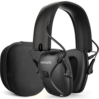 Imagen de awesafe Las orejeras electrónicas de protección auditiva vienen con funda transporte rígida, disparo amplificación sonido y supresión (Negro)